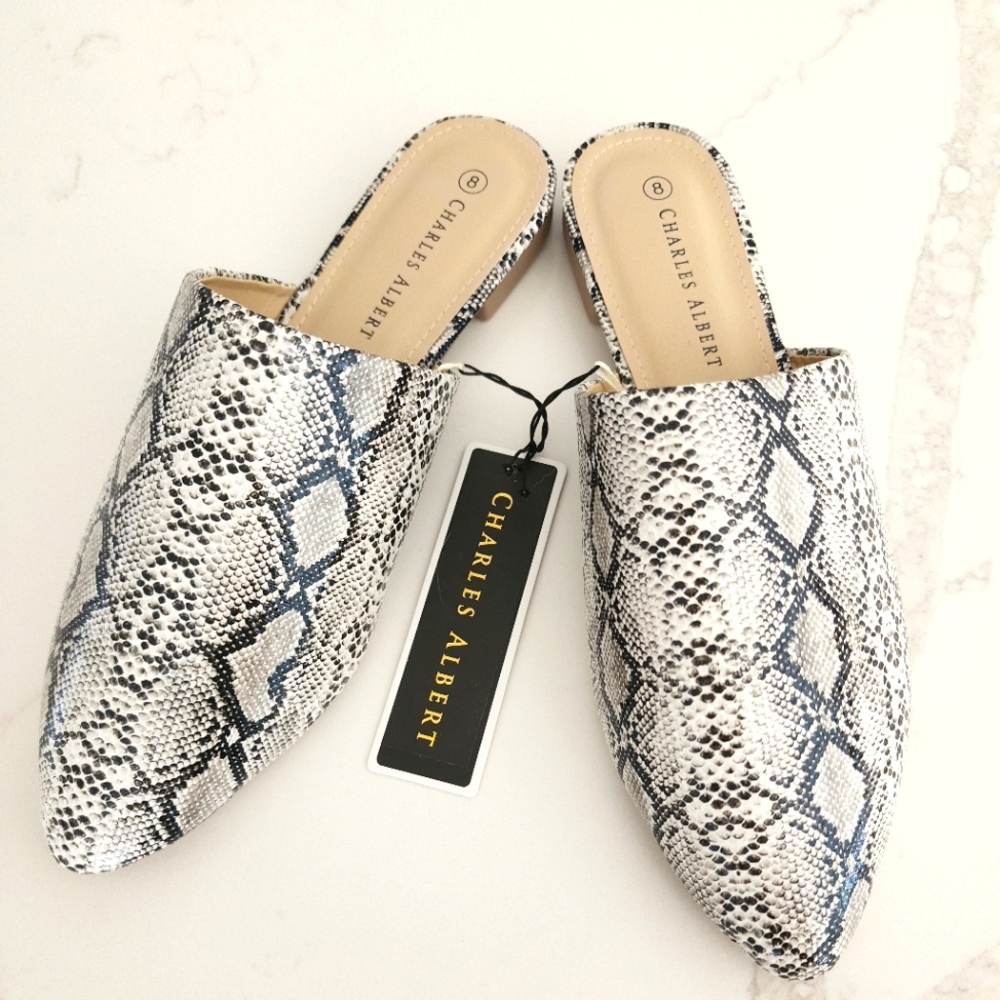 NEW Charles Albert Snake Skin Mules